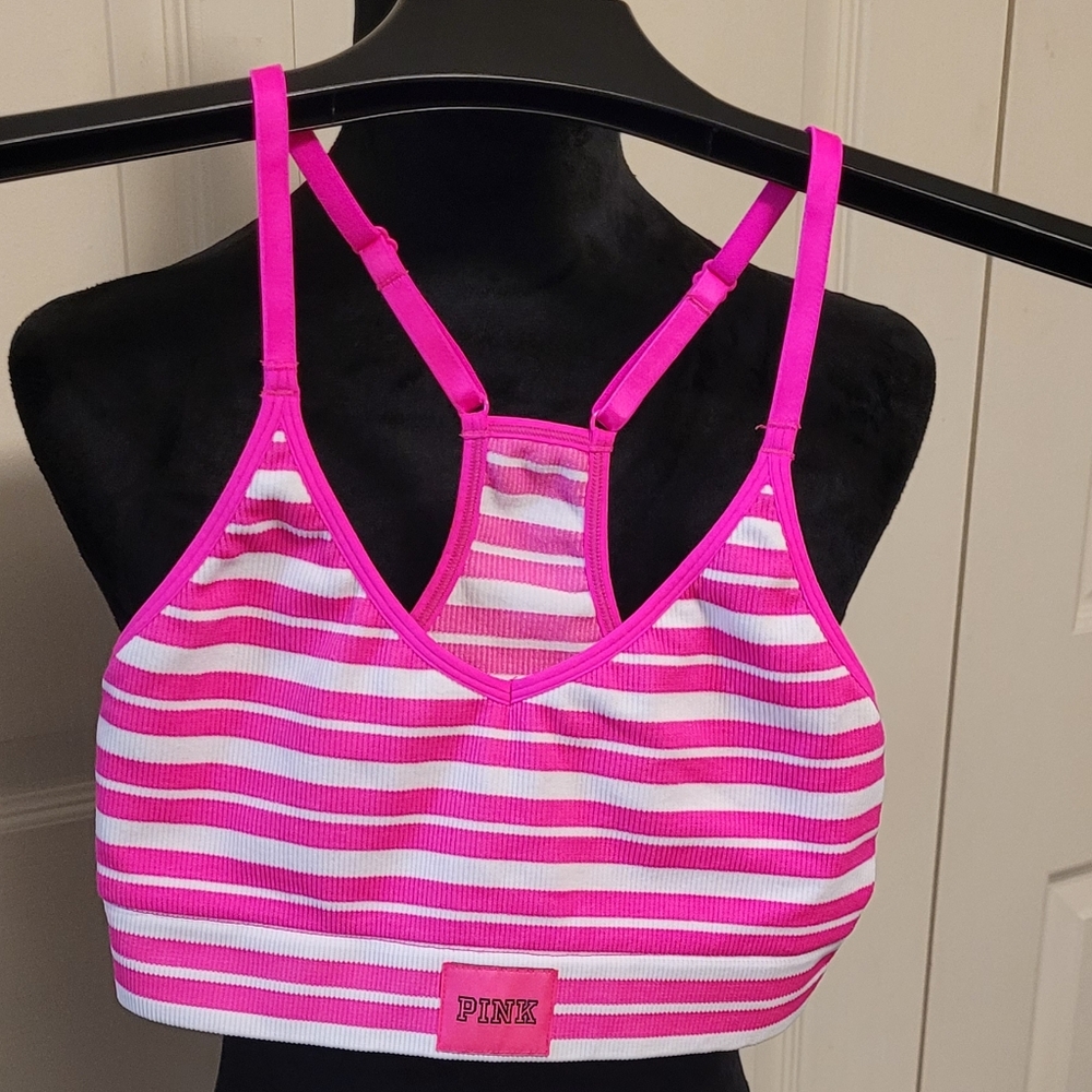 🔥2For$20 PINK BRAND PINK & White Striped Pink Active Top Size Small